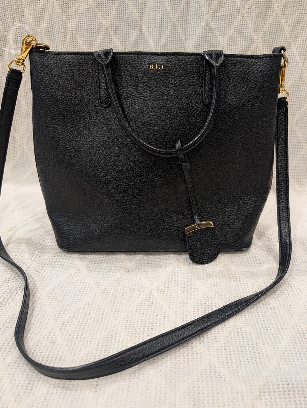 Ralph Lauren Black Leather Tote Crossbody Bag
